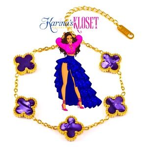 Purple Rain Marble & Gold Clover Bracelet, 18 Karat Gold Plated